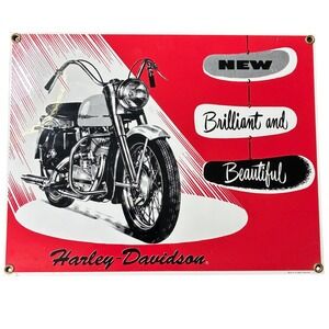 Harley Davidson Sign 1952 K-Model Red Porcelain Steel Ande Rooney Retro